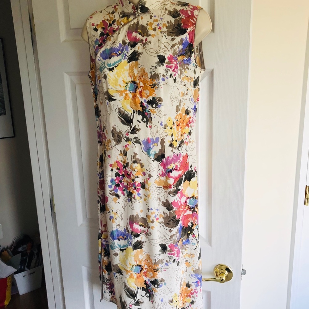 Women's Silk satin Turquoise Long Chinese Dress - Picture 5 of 6
